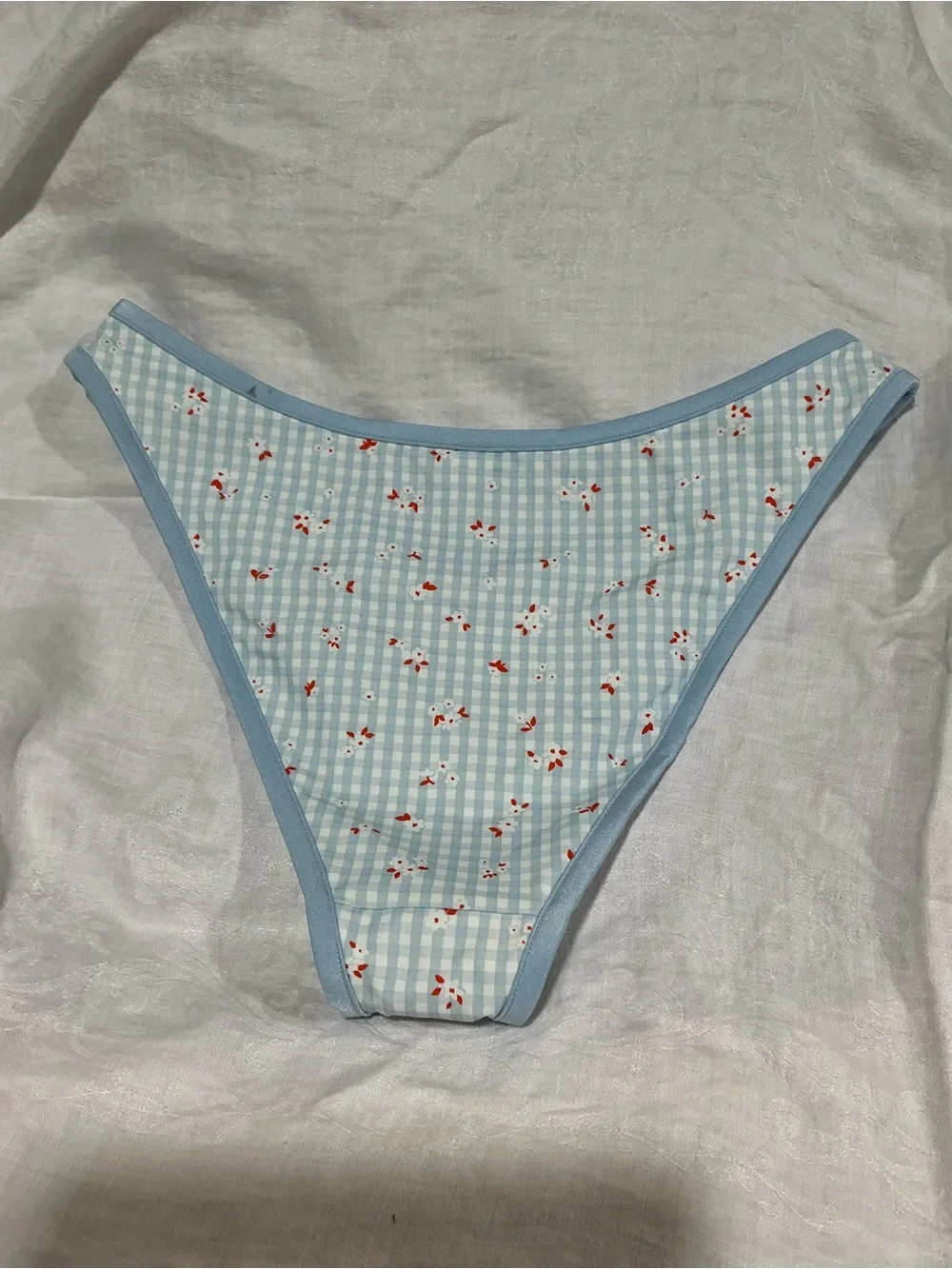 🤎 NWT Pink Frankies Bikinis Monty Bikini Bottom Blue White Gingham Floral XL
